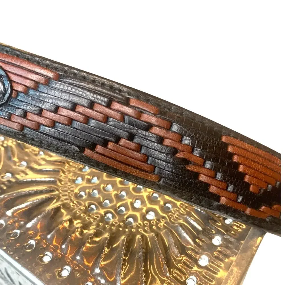 Bill Adler Genuine Leather Belt Woven Italian Calf Skin Brown Black Aztec 32 in